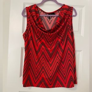 New Directions Sleeveless Red/Black Beautiful Abstract Stripes & Deep Scoop Neck